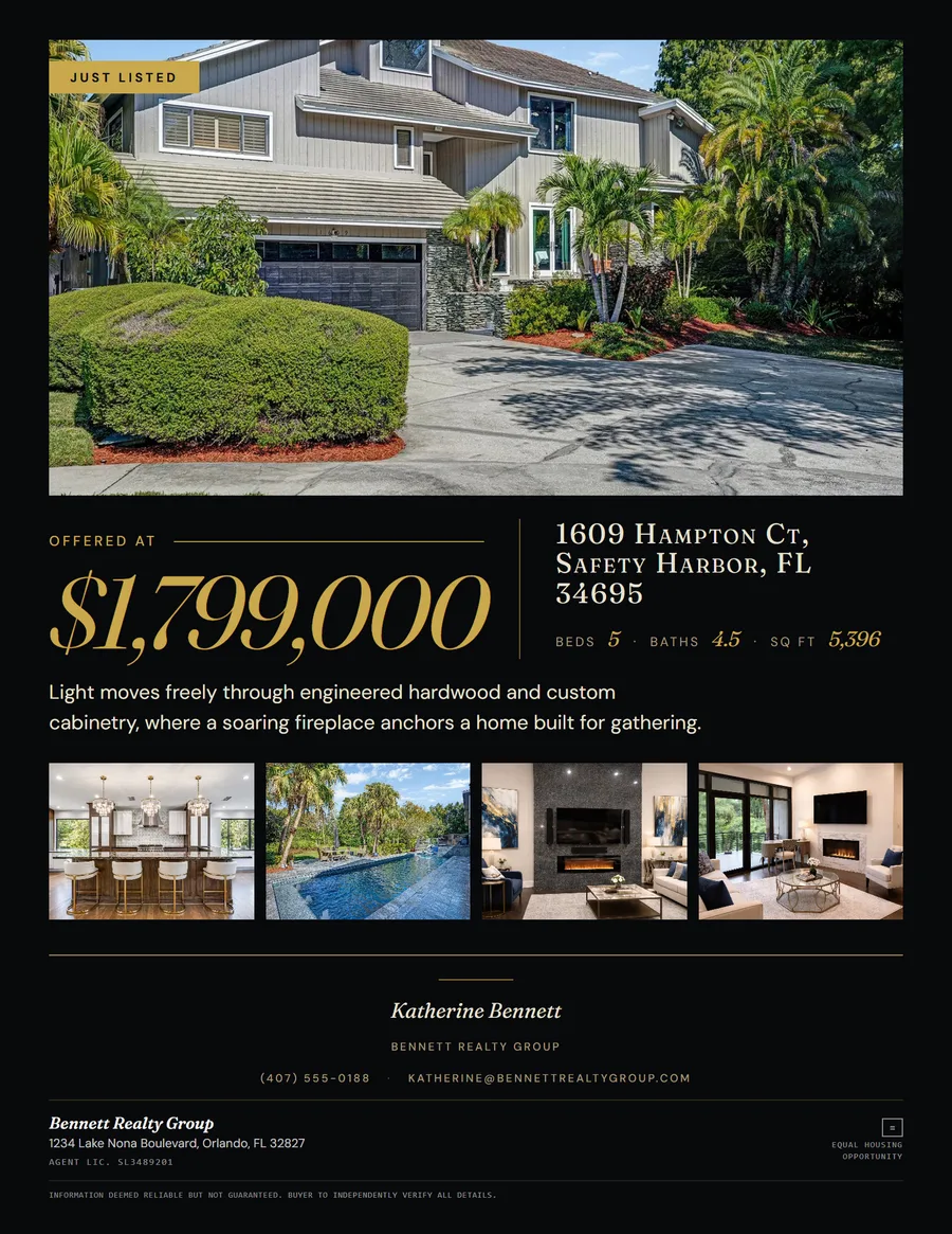 Editorial flyer design for 1609 Hampton Ct